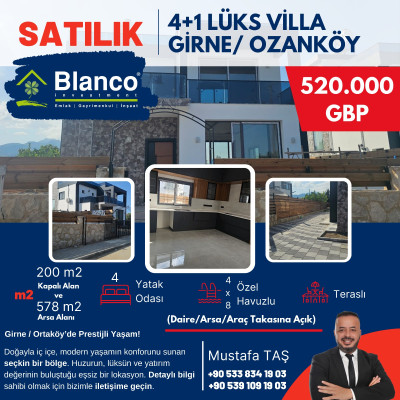 GİRNE/OZANKÖY'DE SATILIK 4+1 LÜKS VİLLA