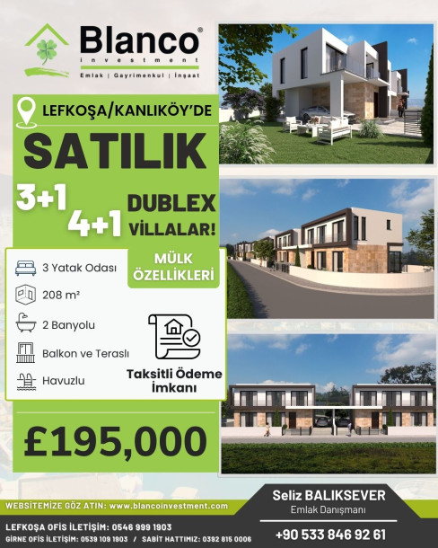 LEFKOŞA/KANLIKÖY' DE 3+1 VE 4+1 SATILIK DUBLEX VİLLALAR-1
